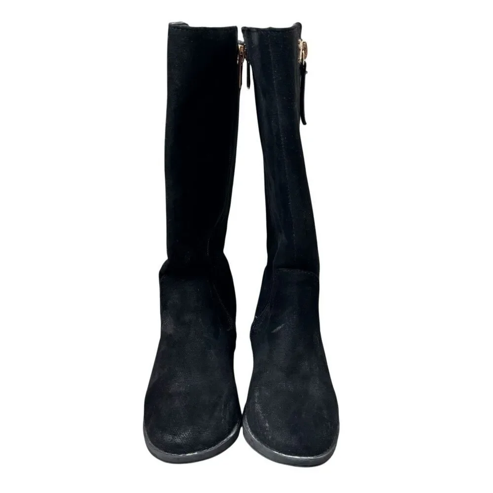 Sam Edelman Knee High Riding Boots Size 12 Black Faux Suede Zipper Equestrian